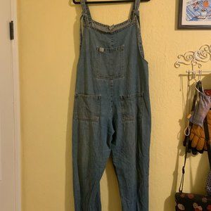 ‘Atlas' Organic Denim Dungarees in mid wash Large 30” (size 16-18)